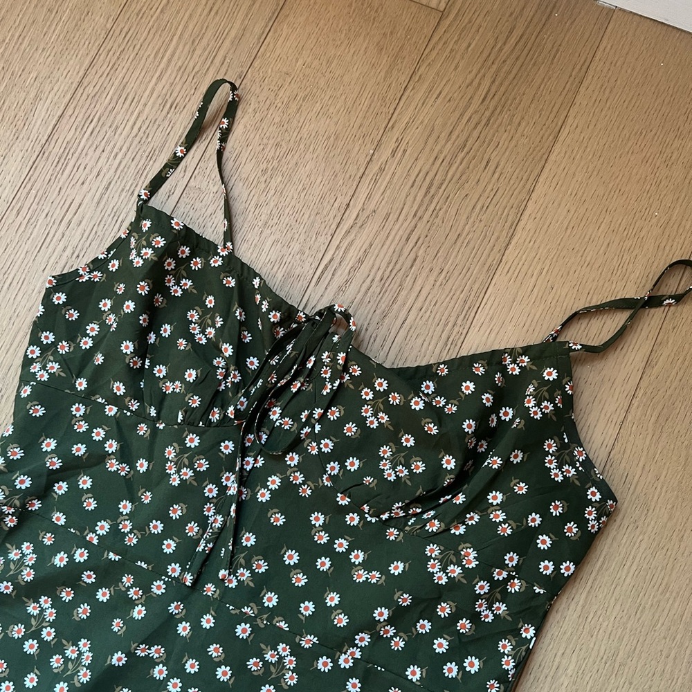 Floral Green Spaghetti Strap Dress